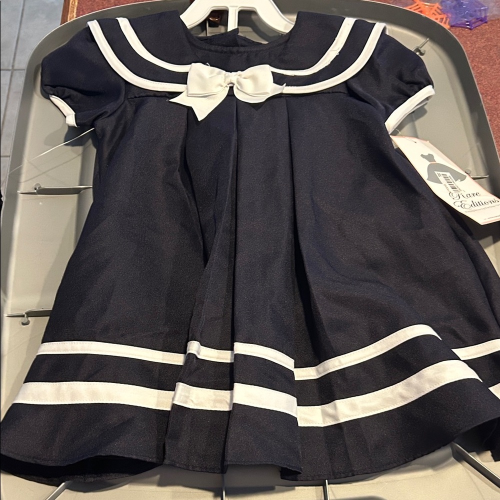 Girls 18 month new nwt navy sailor dress diaper cover bloomers hat bonnet